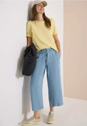7/8 High Waist broek met wijde pijpen in een gewassen look