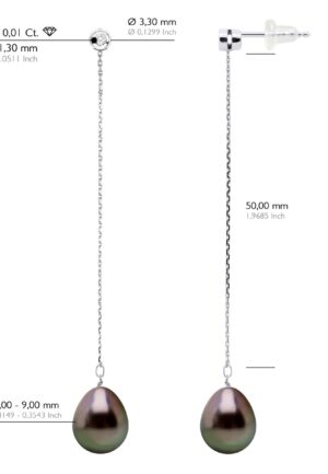 Alternative view of Oorbellen Prestige - Diamanten 0,02 Ct - Wit Goud - Echte GeCultiveerde Tahiti Parels Pear 9-10 mm