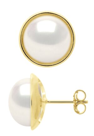 Oorbellen - Surroundings Sleek - Prestige - Geel Goud - Echte Cultuur Zoetwater Parels Knop 10-11 mm