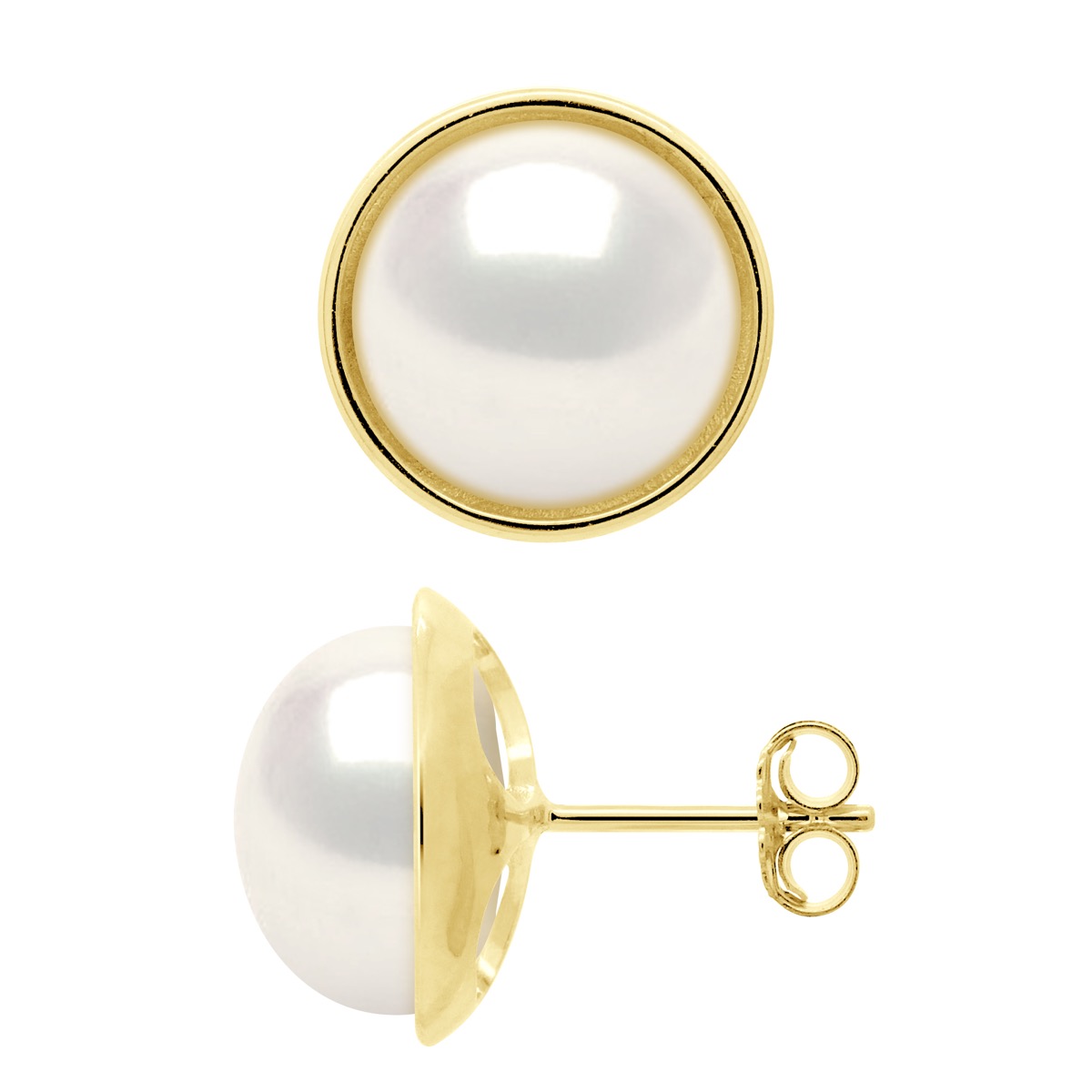 Oorbellen - Surroundings Sleek - Prestige - Geel Goud - Echte Cultuur Zoetwater Parels Knop 10-11 mm