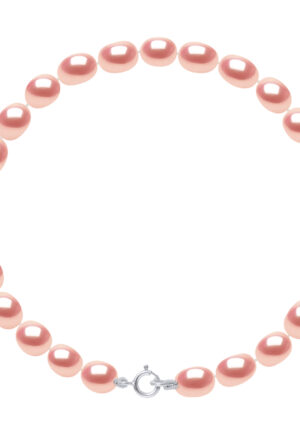 Kralen armband Zoetwater 4-5mm Rijstkorrels Roses Wit Goud 18 Karaat