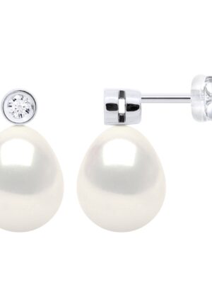 Oorbellen Prestige - Diamanten 0,02 Ct - Kwaliteit HSI - Wit Goud - Echte Cultiveerde Zoetwaterparels Parel 8-9 mm
