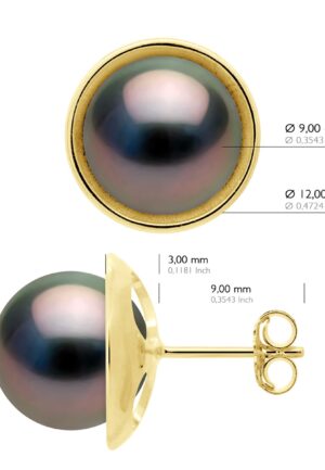 Alternative view of Oorbellen - Surroundings Sleek - Prestige - Geel Goud 375 - Echte Gecultiveerde Tahiti Parel Rond 9-10 mm