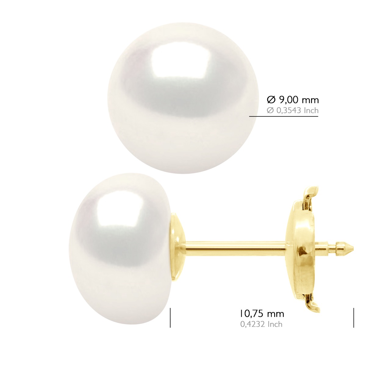 Oorbellen - Geel Goud - Echte Gecultiveerde Zoetwaterparels Knop 9-10 mm - Afbeelding 2