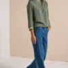 Blouse met 3/4-mouwen en contrasterende details