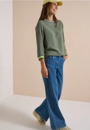 Blouse met 3/4-mouwen en contrasterende details