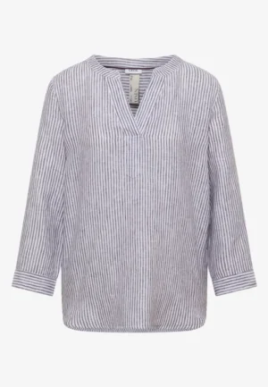 Alternative view of Blouse met 3/4 mouwen en gespleten hals in linnen