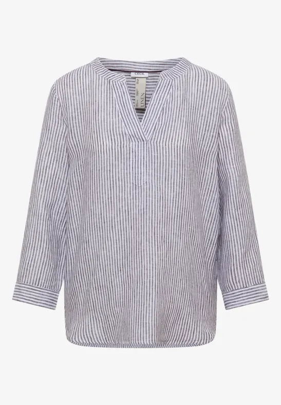 Blouse met 3/4 mouwen en gespleten hals in linnen - Afbeelding 2
