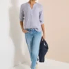 Blouse met 3/4 mouwen en gespleten hals in linnen