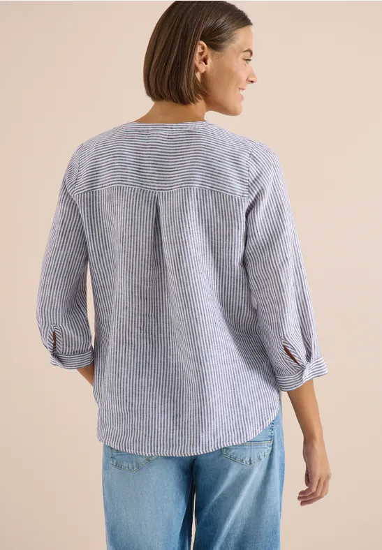 Blouse met 3/4 mouwen en gespleten hals in linnen - Afbeelding 3
