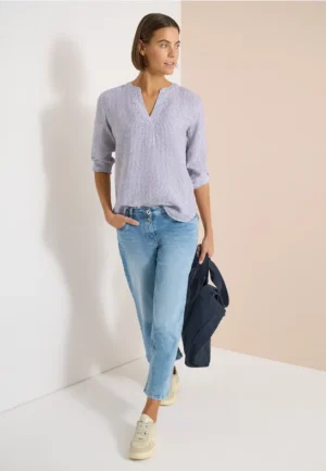 Blouse met 3/4 mouwen en gespleten hals in linnen