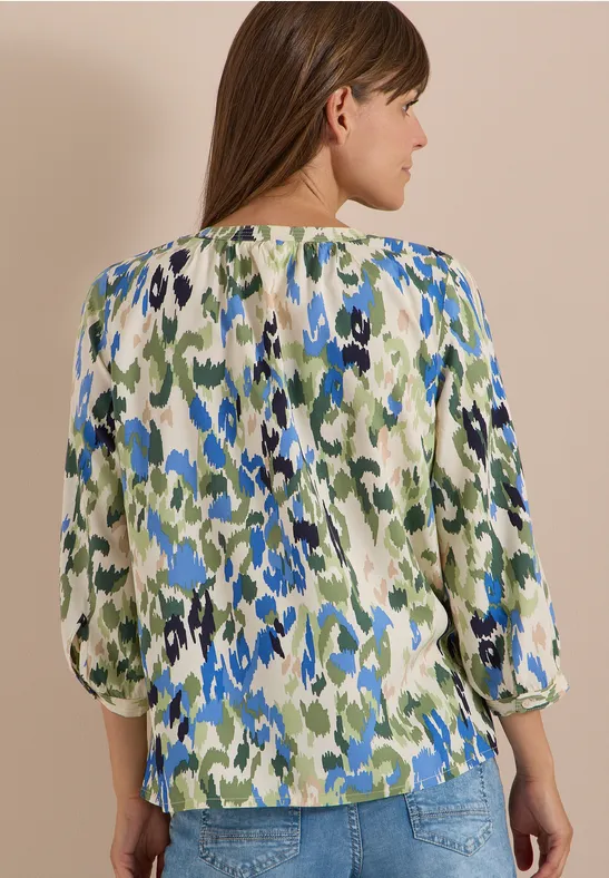Blouse met 3/4-mouwen, omgeslagen mouwen en print - Afbeelding 3