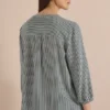 Blouse met 3/4-mouwen, split in de hals en strepen - Afbeelding 3