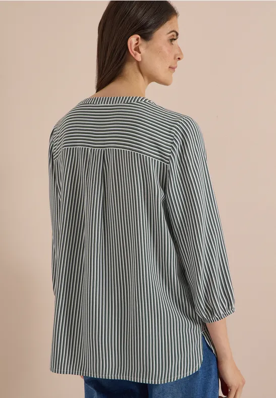 Blouse met 3/4-mouwen, split in de hals en strepen - Afbeelding 3