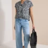 Blouse met gespleten hals en zebraprint