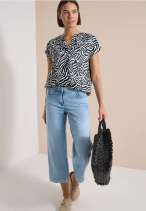 Blouse met gespleten hals en zebraprint