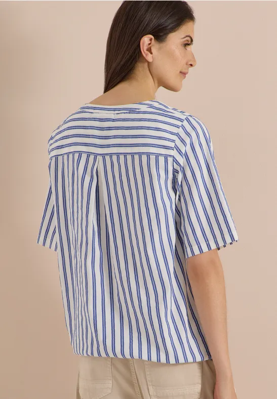 Blouse met halflange mouwen, split in de hals en strepen - Afbeelding 3