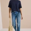 Blouse met korte mouwen en ronde hals