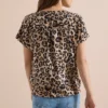 Blouse met korte mouwen, gespleten hals en leoprint - Afbeelding 3