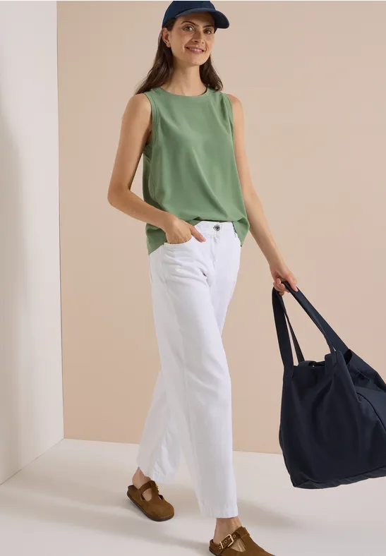 Blouse met ronde hals en geribbelde details