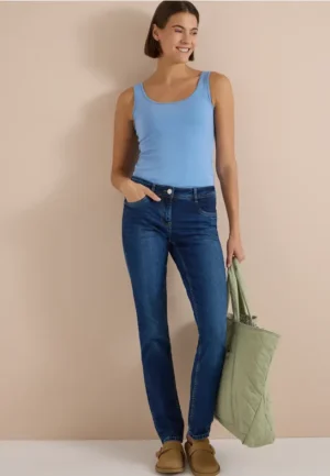Jeans met Mid Waist-taille en Straight Leg-pijpen in casual pasvorm