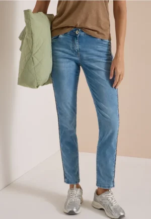 Jeans met Straight Leg pijpen en luipaardprint-piping