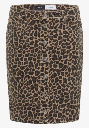 Alternative view of Kniehoge denimrok met luipaardprint