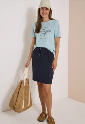Kniehoge rok met elastische tailleband