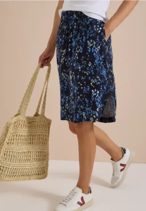 Kniehoge rok met elastische tailleband en print