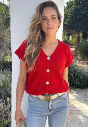 Knitted Button Cardigan Rood