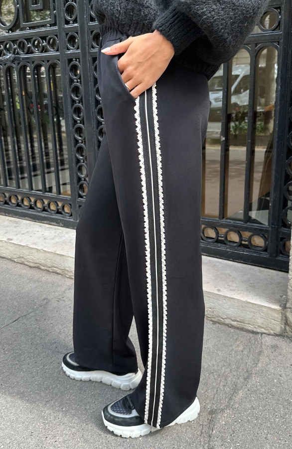 Lace Stripe Pants Zwart