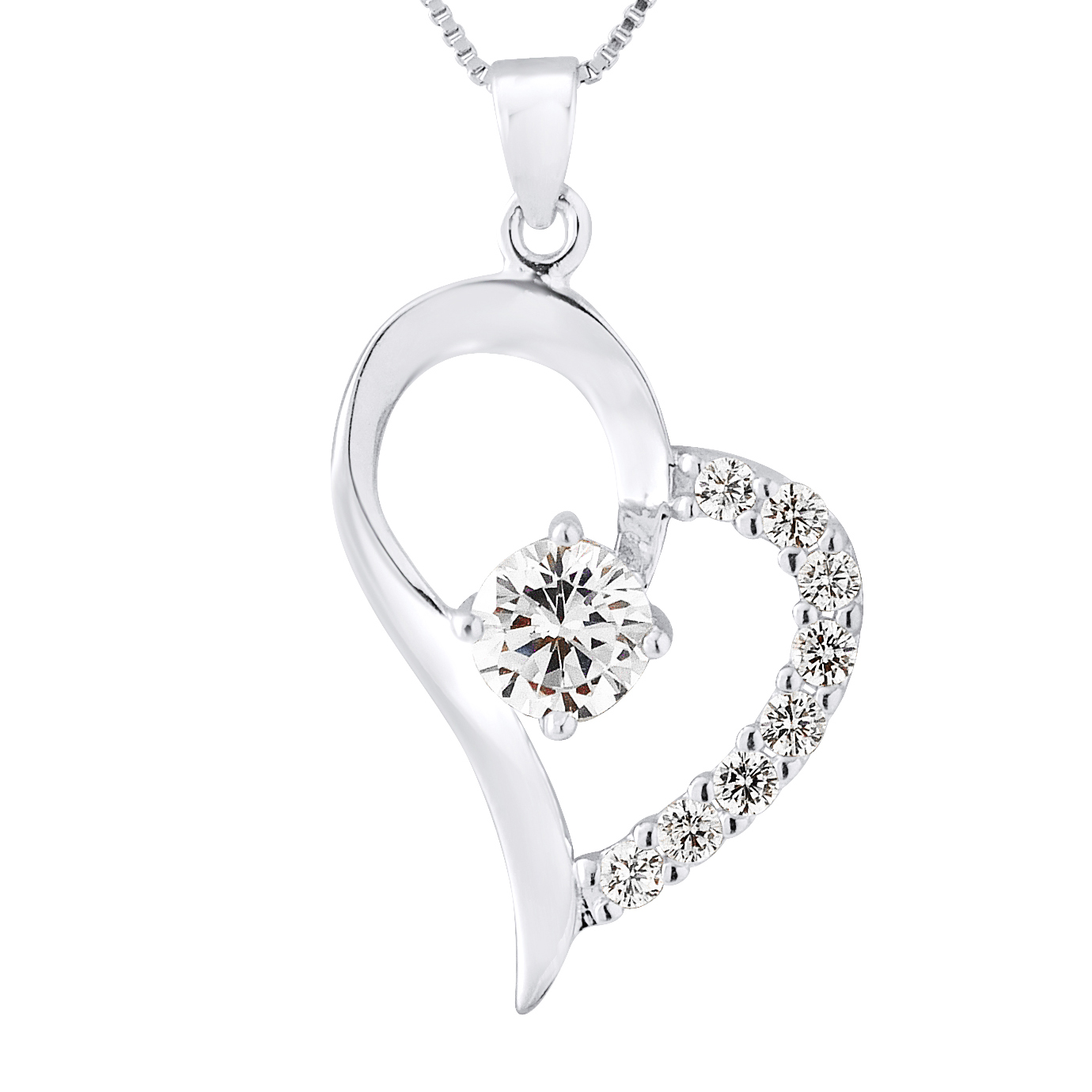 Hart hanger zirkonium zilver oxiden 925 wordt geleverd met ketting aangeboden