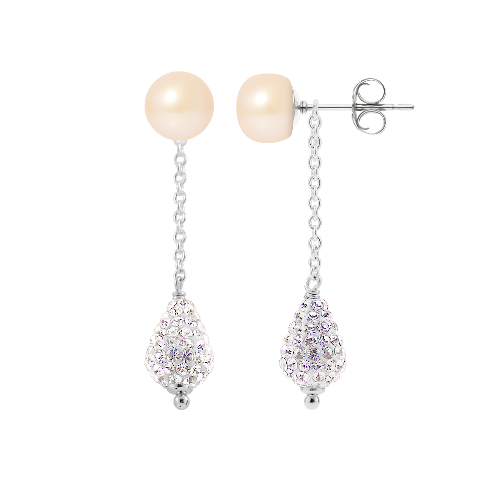 Hangers van roze cultuur kralen 6-7 mm Crystal White Silver 925 - Pure Crystal