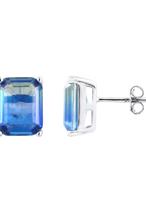 Solitaire tweekleurige kristallen oorbellen blauw groen zilver 925 - Anais