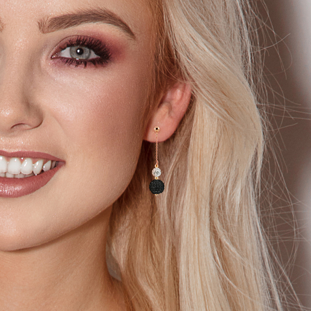 Duo oorbellen duo kristal zwart en wit zilver 925 roze vergulde - puur kristal - Afbeelding 2