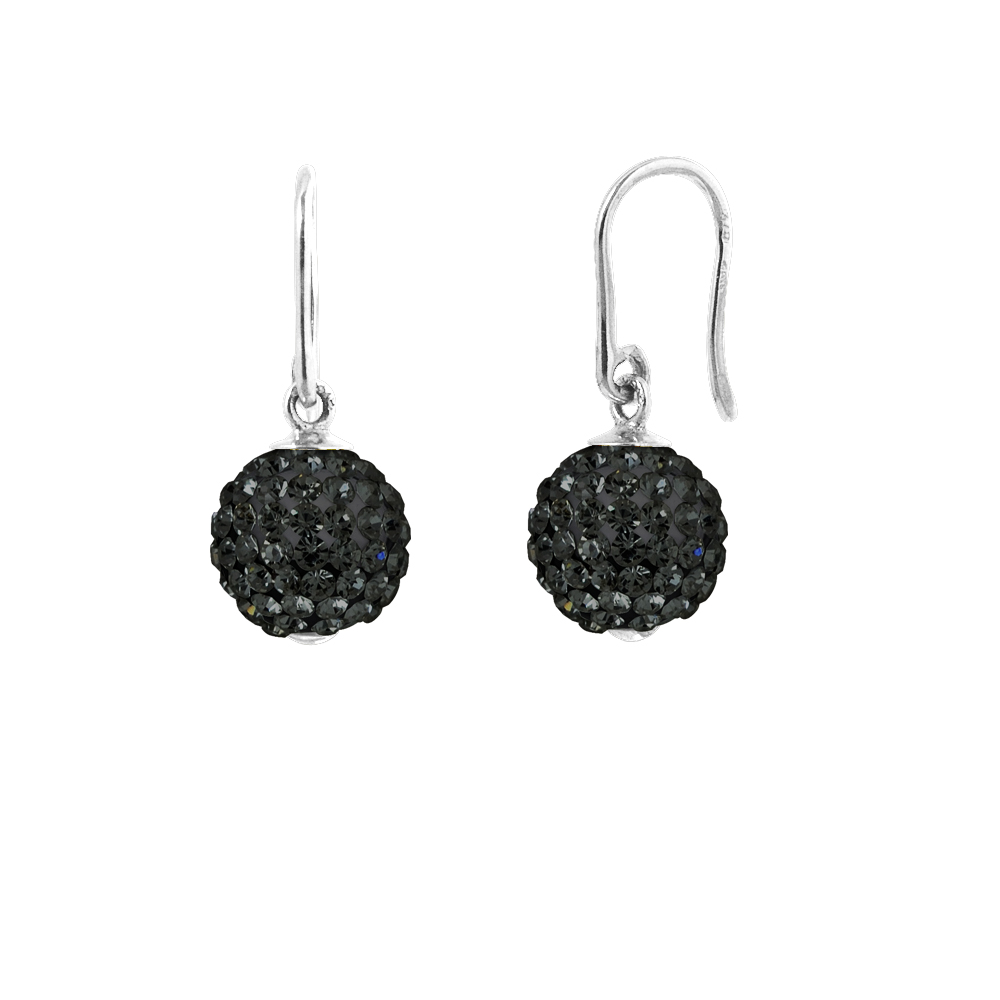 Gekleurde oorbellen bollen zwart kristal 10mm zilver 925 - puur kristal