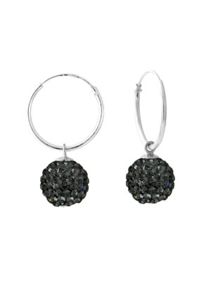 Créoles bol wit kristal zwart 10 mm zilver 925 - puur kristal