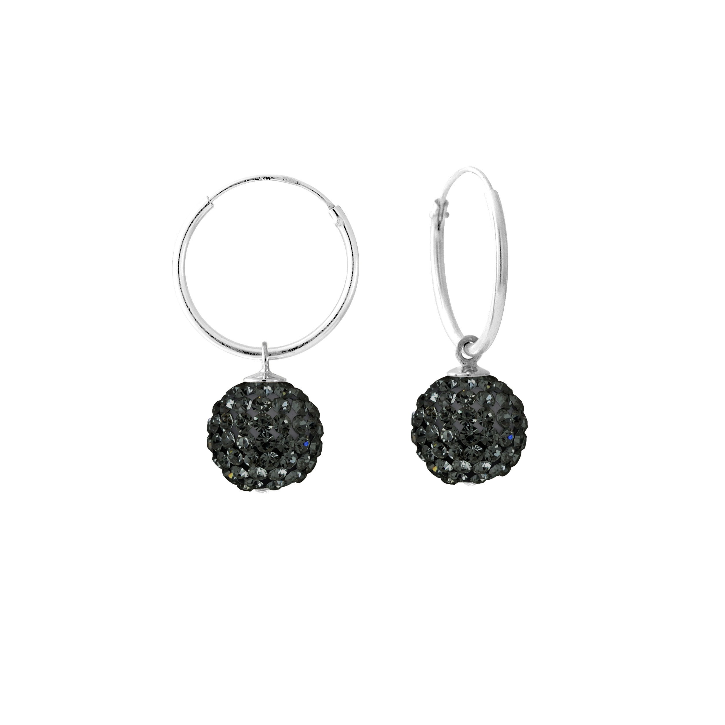 Créoles bol wit kristal zwart 10 mm zilver 925 - puur kristal