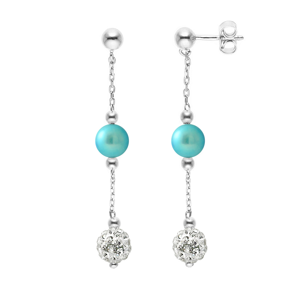 Turquoise cultuur kralen hangers en kristal wit 925 - puur kristal