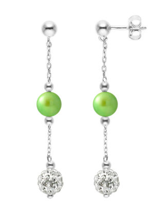 Oor hangers groene cultuur kralen en kristal wit 925 zilver - puur kristal