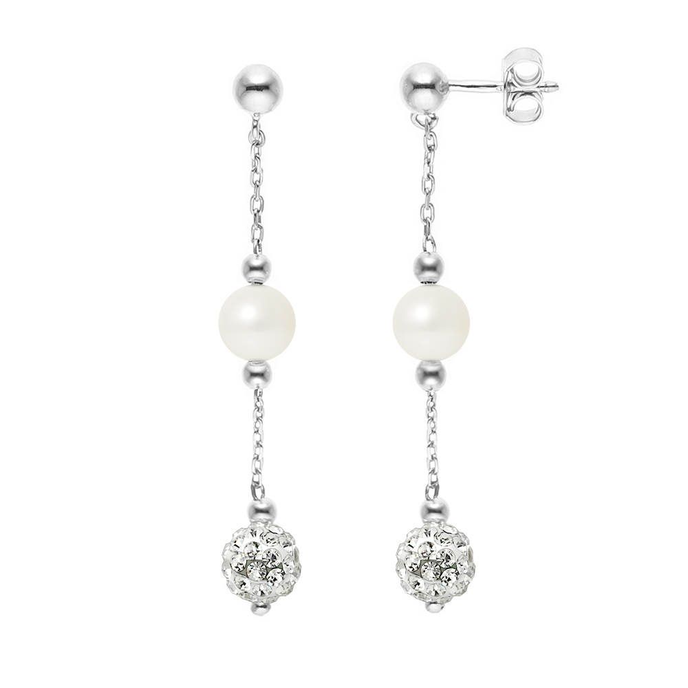 Hangers van witte cultuur kralen en wit kristal zilver 925 - puur kristal
