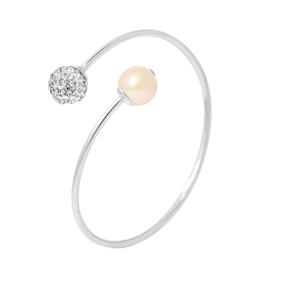 Armband u en mij roze cultuur parel en kristal preciosa wit semi rigide zilver 925