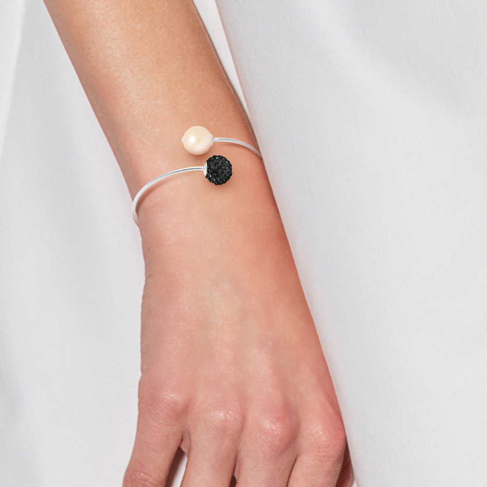 Armband u en mij roze cultuur parel en kristal preciosa wit semi rigide zilver 925 - Afbeelding 2