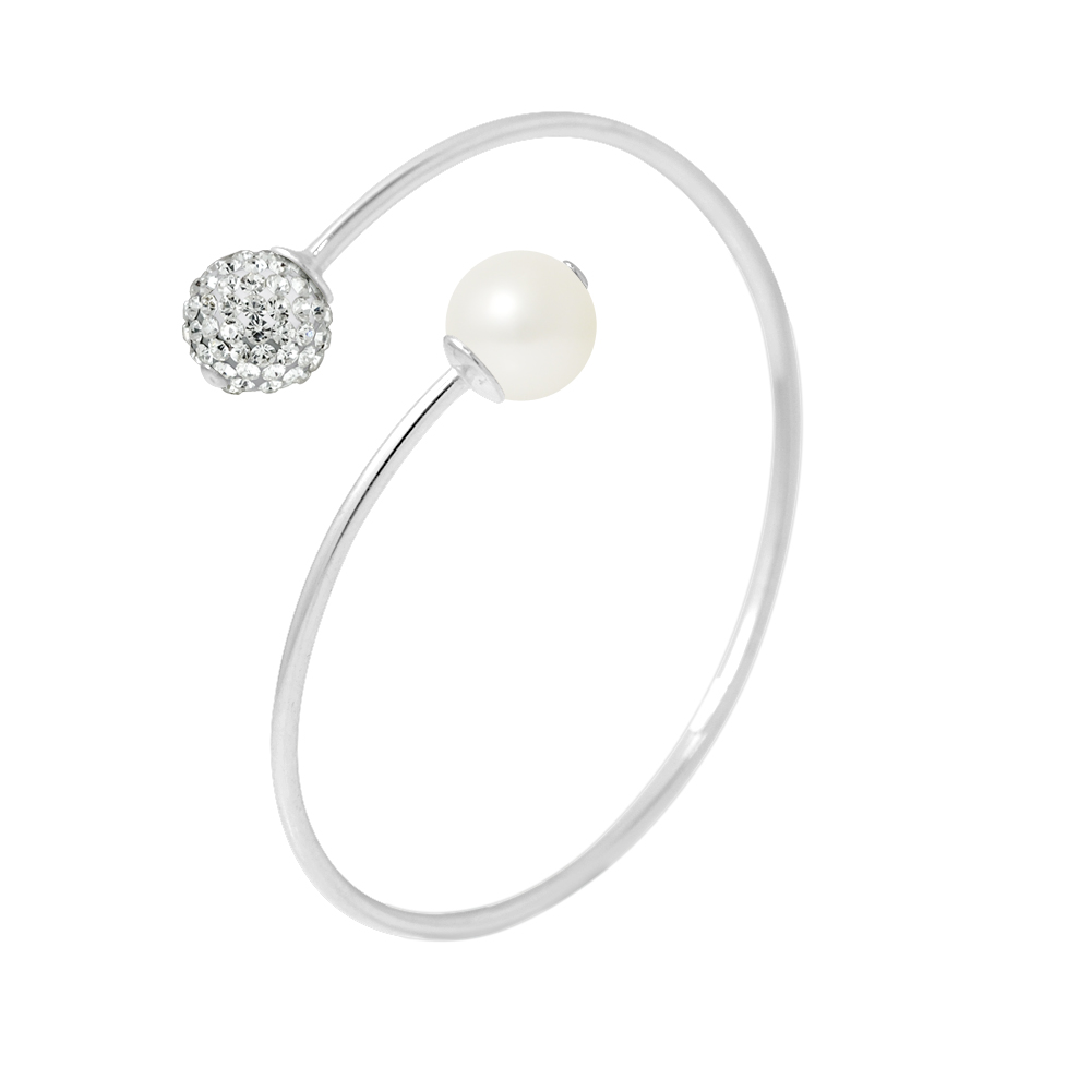 Armband u en mij witte cultuur parel en kristal preciosa wit semi rigide zilver 925