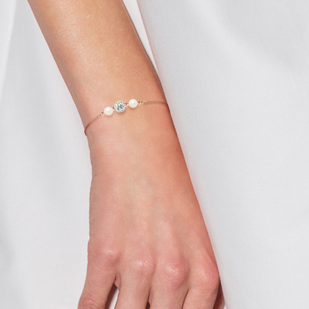 Armband ketting forçaat en wit zoetwater cultuur kralen 925 roze vergulde - Afbeelding 2