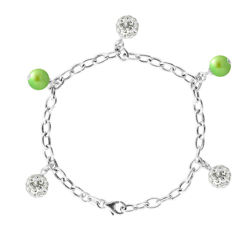 Breloque Armband Groen Water Water Cultuur Kralen en Crystal Preciosa Silver 925