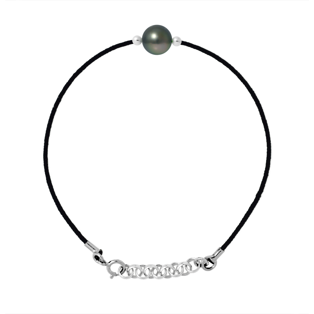 LOVE armband LINK Tahitian Pearl Ronde 8-9 mm Link Nylon Black 925