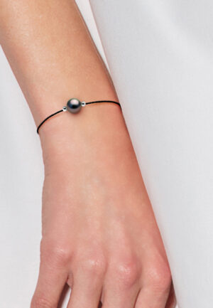 Alternative view of LOVE armband LINK Tahitian Pearl Ronde 8-9 mm Link Nylon Black 925