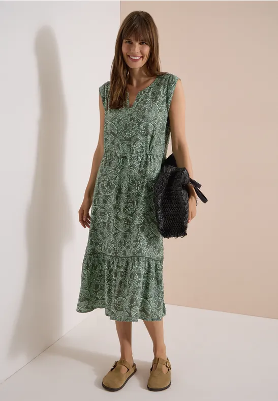 Midi-jurk met gespleten hals en print