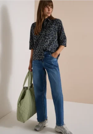 Overhemd met korte mouwen van corduroy met luipaardprint